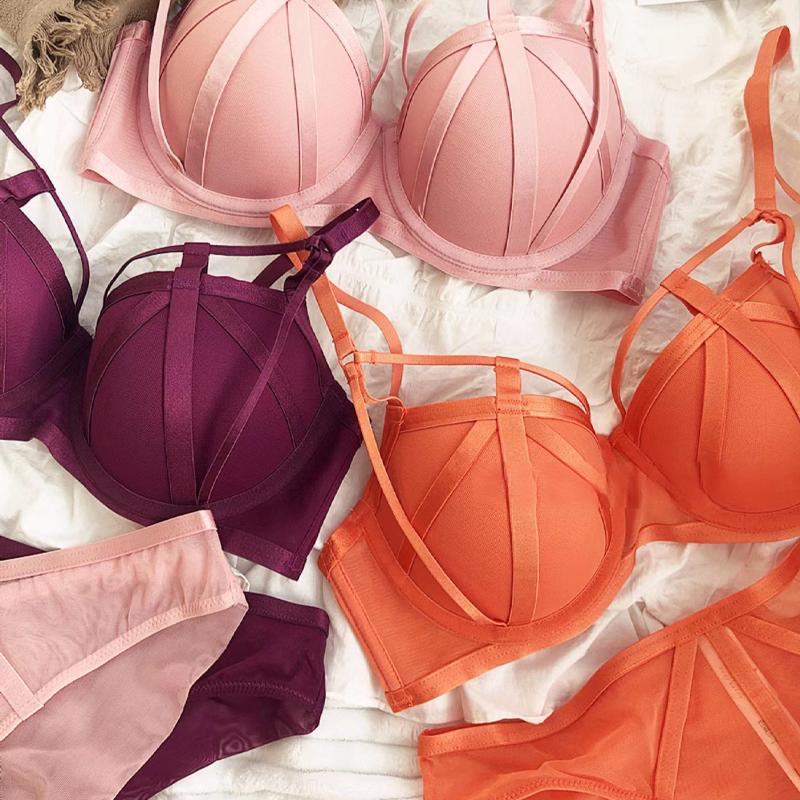 Новый цветной комплект нижнего белья, сексуальный полый комплект с бюстгальтером пуш-ап, женский классический бандажный бюстгальтер, летний кружевной комплект больших размеров с бюстгальтером и трусиками