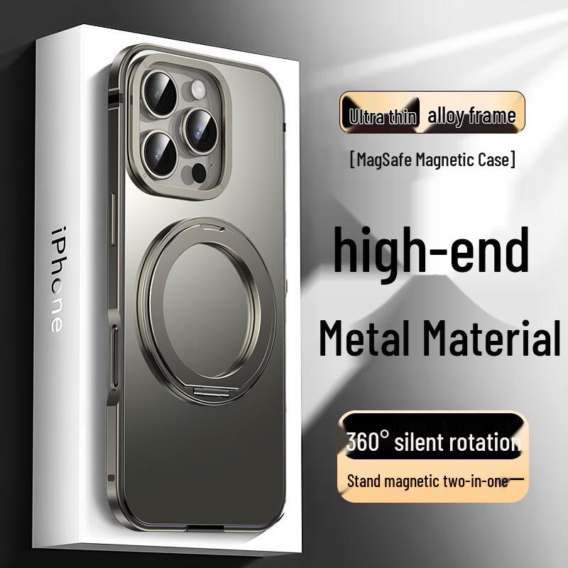 IM-CHEN MagSafe Alloy Frame Rotating Stand iPhone Case