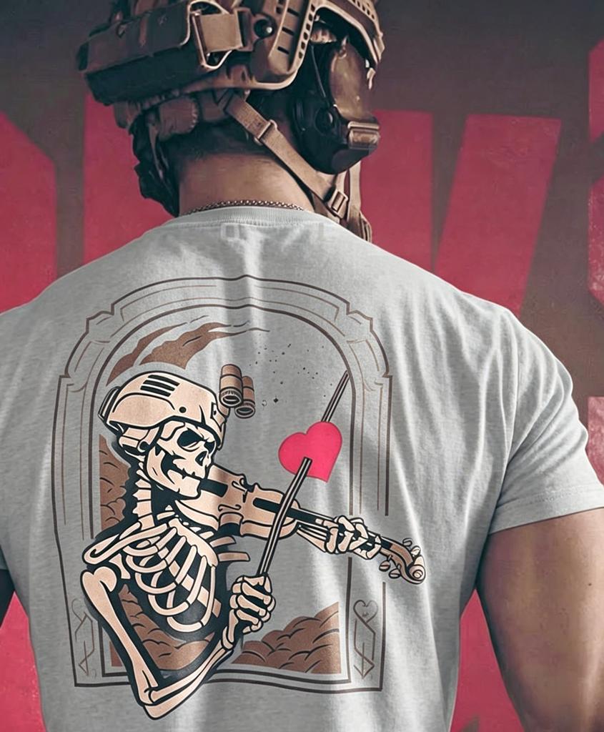 Tactical Skeleton Violin TShirt Unisex Skull Heart Print Oversized Dark Gothic Streetwear Unisex Tee