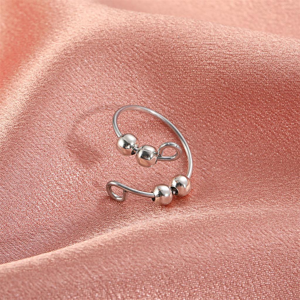 Resizable -anxiety Ring With Beads Rotate Rings Trendy Jewelry