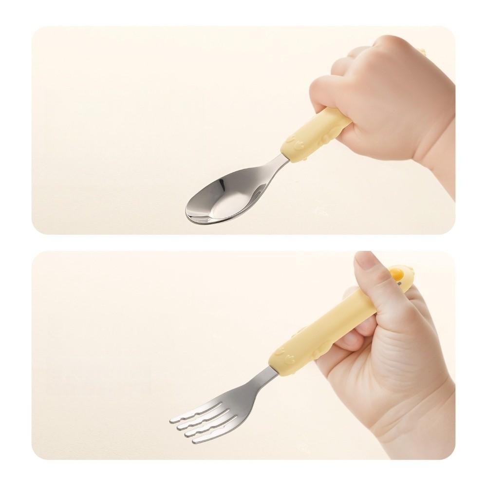 Self Feeding Baby Fork and Spoon Set 316 Stainless Steel Child Tableware  Training Eating