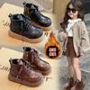 Girls' Velvet Martin Boots 2025 Autumn and Winter New Thick-soled Warm Short Boots Children's Leather Boots Girls' Velvet Cotton Boots Tide