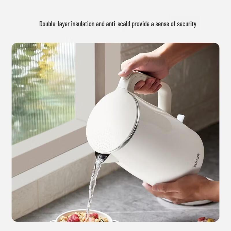 Электрический чайник Supor 1,5 л, двухстенный, из нержавеющей стали, с защитой от ожогов