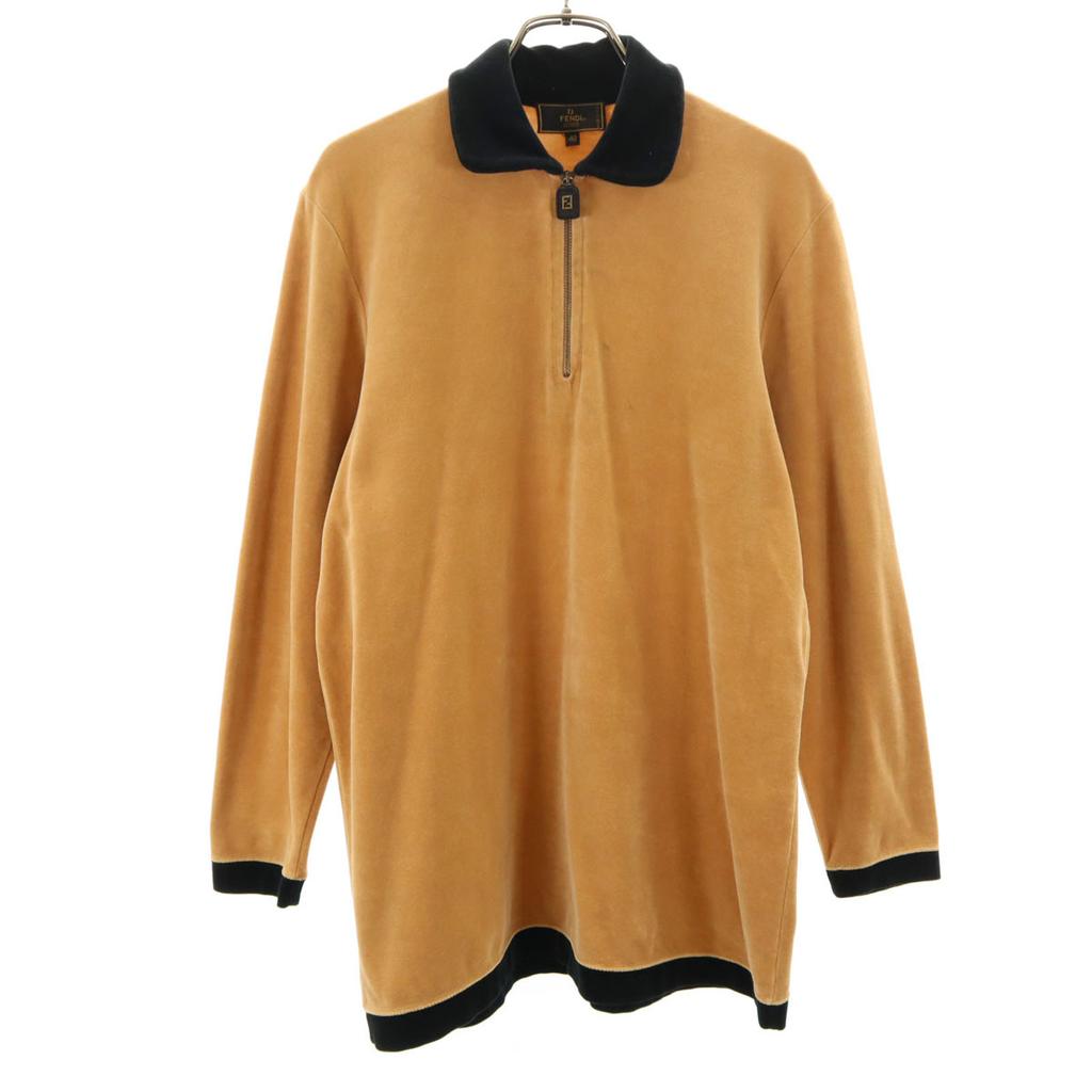 Fendi 90s Made In Italy Old Back Print Long Sleeve Half Zip Velour Polo Shirt Men's Used