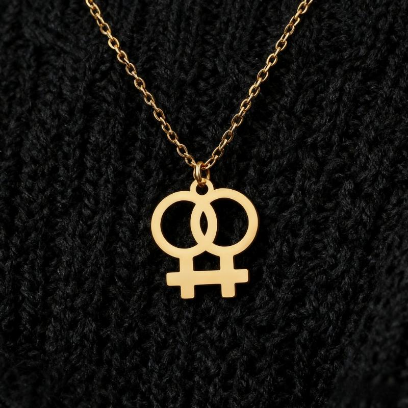 Stainless Steel Necklaces Choker Necklaces for Women Lesbian Symbol Pendant Double Chain Necklace Fashion Jewelry New