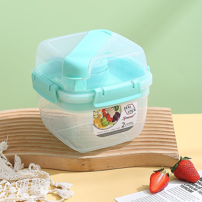 Meal Prep Salad Lunch Box for Office Workers, Double Layer Food Container with Sauce and Fruit Compartment, BPA-Free Bento Box