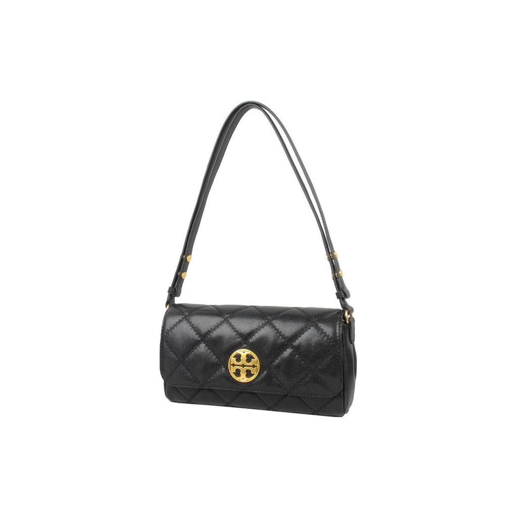 Tory Burch Tb-Willa Minimalist Fashion Cross-Stitch Metal Logo Rivet Decor Caviar Bag Baguette Bag Leather Crossbody Shoulder Bag Small 143673-001