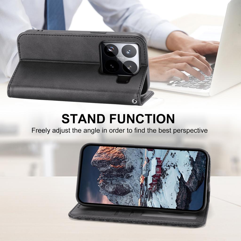 For Xiaomi 15 Pro Case Calf Texture PU Leather Phone Cover with Wallet