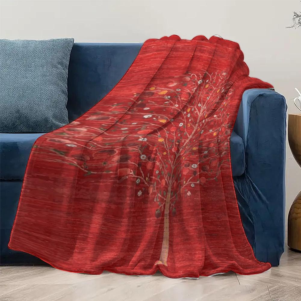 Red Floral Fleece Throw Blanket Soft Cozy Bed Blanket for Women Girls Gift Christmas Decoration