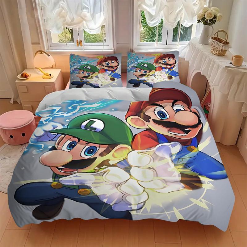 3pcs Mario and Luigi's Epic Battle Print Cover Set Ultra Soft, Breathable, and Comfortable Bedding with Stylish Design for Bedroom and Guest Room