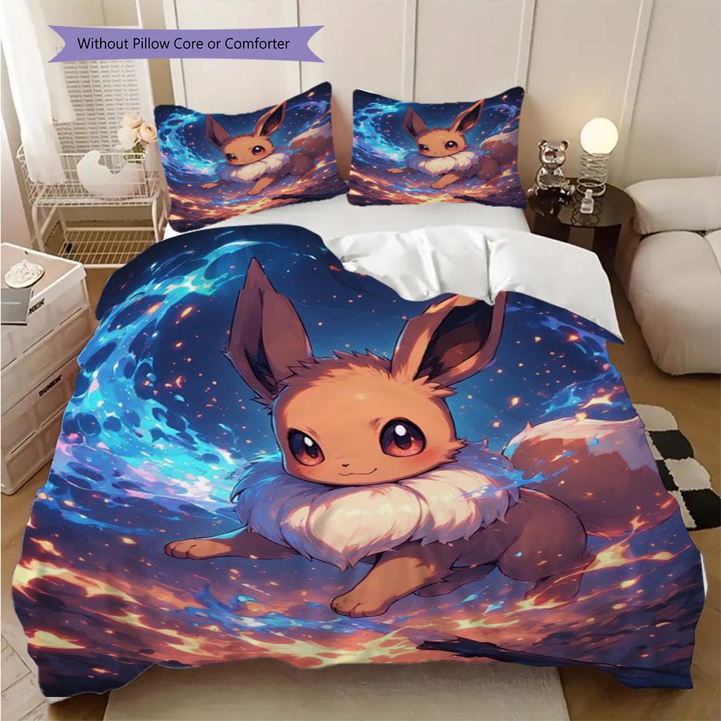 Pikachu Eevee Set Bedding 1 Duvet Cover 2 Pillowcase Without Core Bedding Set Soft And Comfortable Christmas Birthday Gift