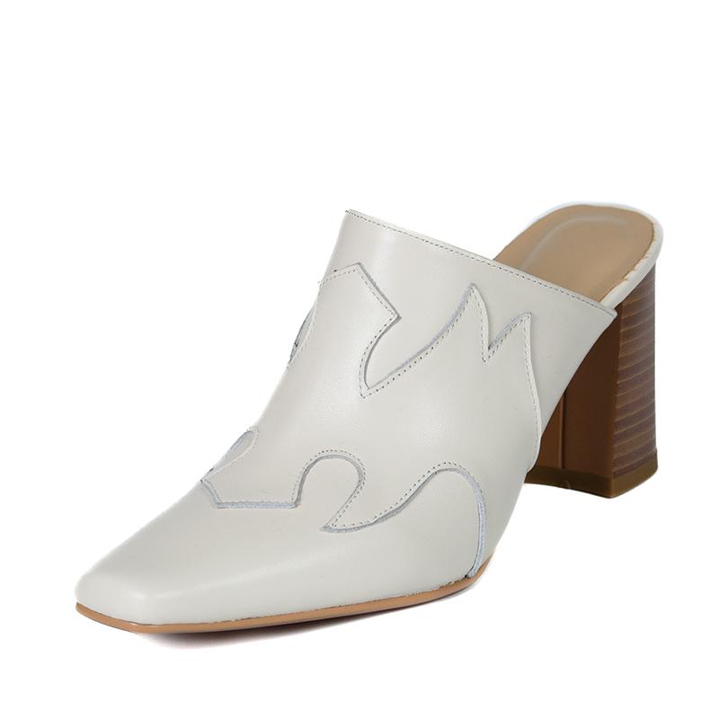 2024 Женские Новые Летние Европейские и Американские Кожаные Квадратные Туфли Baotou Muller на Высоком Каблуке для Женщин
