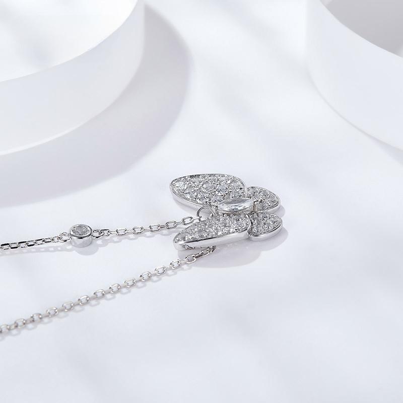 Ожерелье с бабочкой из стерлингового серебра 925 пробы с муассанитом и бриллиантами, простой кулон, женская короткая цепочка на ключицу, женские ювелирные изделия, подарок