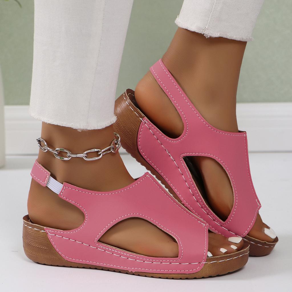 Мода 2024 Лето Женские Комфортные Босоножки На Танкетке Повседневные Открытые Носки Шитье Крючок Петля Пляжная Обувь Римские Сандалии Плюс Размер 43