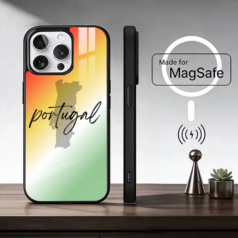 Football Cheer P-Portugal Flag For Magsafe Phone Case for iPhone 17 16 15 14 13 12 11 Series Wireless Charging