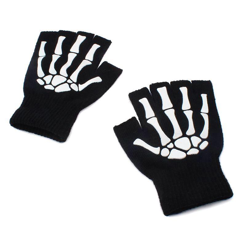 Warm Knitted Gloves Women Emo Half Finger Glove Skull Cycling Gloves Grunge Accessories Gothic Aesthetic Punk Rock Mittens Men