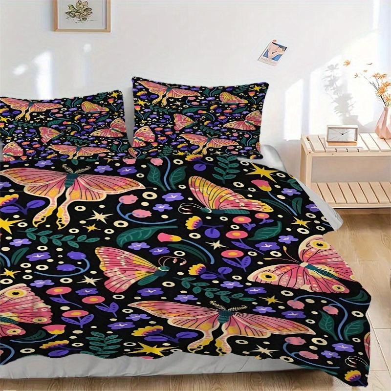 3pcs Butterfly Print Bedding Set, Suitable for Bedroom Decoration, (Includes 1 Duvet Cover And 2 Pillowcases, Quilt Not Included) yy250822169