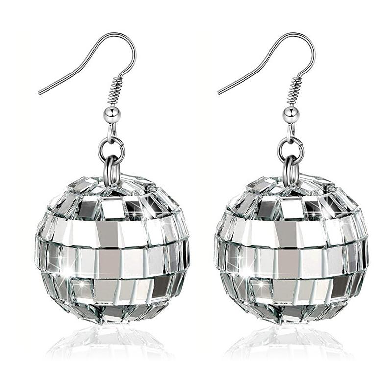 1 пара 70-х годов серебристого цвета блестящие серьги в виде диско-шара для женщин крутые ювелирные изделия ретро круглые серьги-подвески