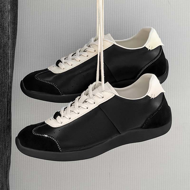 New Fashion Mixed Color Leather Sneakers Male Lace-Up Skate Board Shoes Daily Walking Shoes Breathable Casual Footwear Trainers