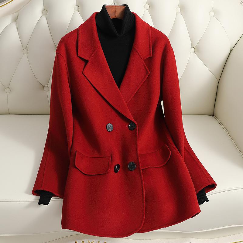 New Small Double-sided Cashmere Coat for Women, Short Loose Wool Coat for Women