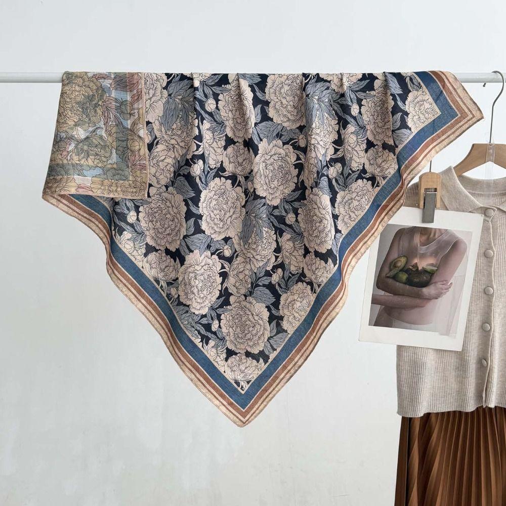 Lightweight Double-sided Printed Silk Scarf Breathable Retro Patterned Square Shawl Spring
