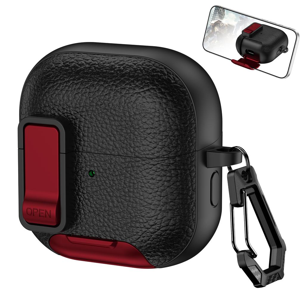 Защитный чехол для Huawei FreeClip 2 с текстурой кожи, дизайн с замком, чехол для беспроводных наушников с функцией подставки для телефона/Пряжкой