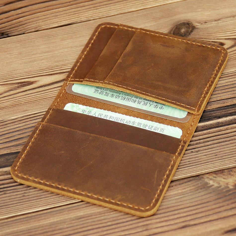 Высококачественный винтажный кожаный держатель для кредитных карт ручной работы Crazy Horse, повседневный тонкий мужской кошелек для удостоверения личности, VIP, маленькие футляры для карт