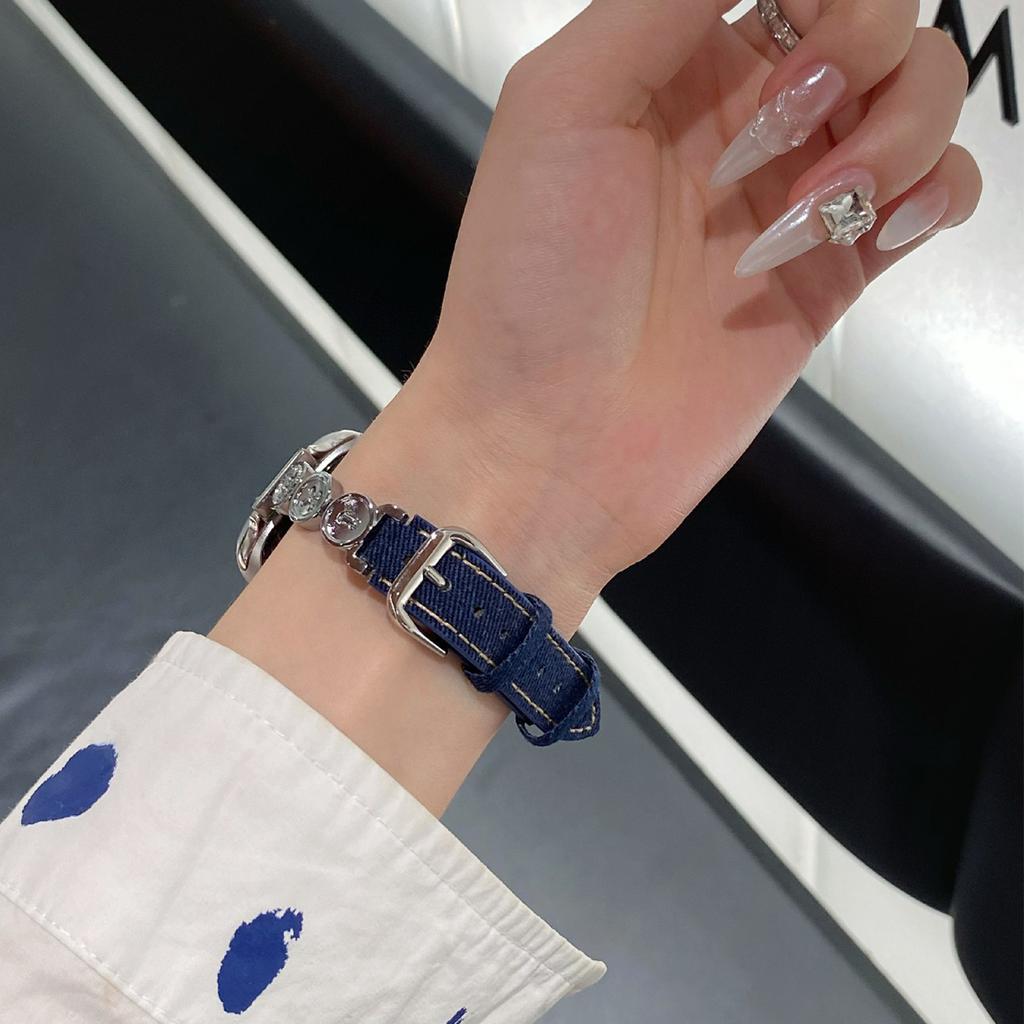 For Xiaomi Smart Band 9/9 NFC/8/8 NFC Denim Watch Band Metal Button Replacement Strap