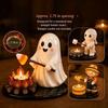 Halloween Bonfire Tea Light Holder Resin Craft Night Light Spooky Campfire Figurine Ambient Glow Party Table Decor