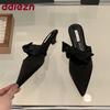 Fashion Fashion Butterfly-Knot Ladies Heeled Pumps Shoes Female Pointed Toe Low Heel Footwear Shallow Slides Shoes For Women Mules