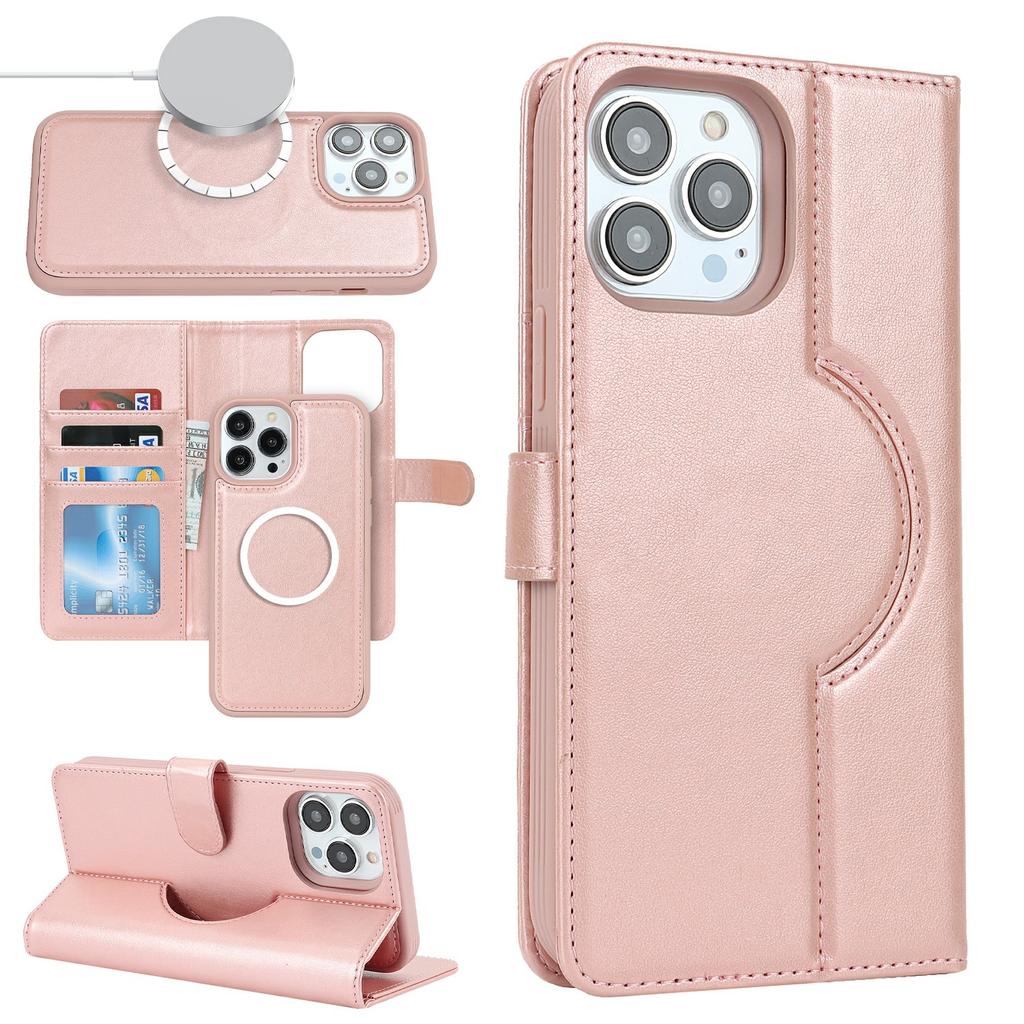 For iPhone 15 Pro Wallet Case Compatible with MagSafe Anti-Drop Detachable PU Leather Phone Cover