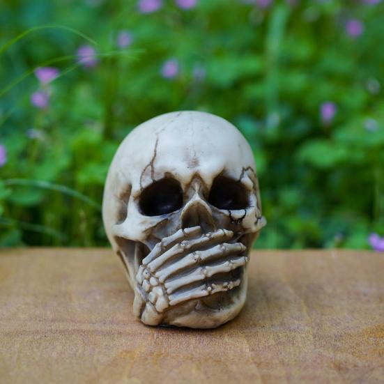 Halloween Skull Figurine See Speak Hear No Evil Resin Skeleton Head Realistic Human Skull Model Statue for Bar Home Table Decor