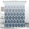 Fabric Geometric Shower Curtain, Mid-Century Modern Geometric Herringbone Chevron Blue Black Gray Square Bathroom Decoration