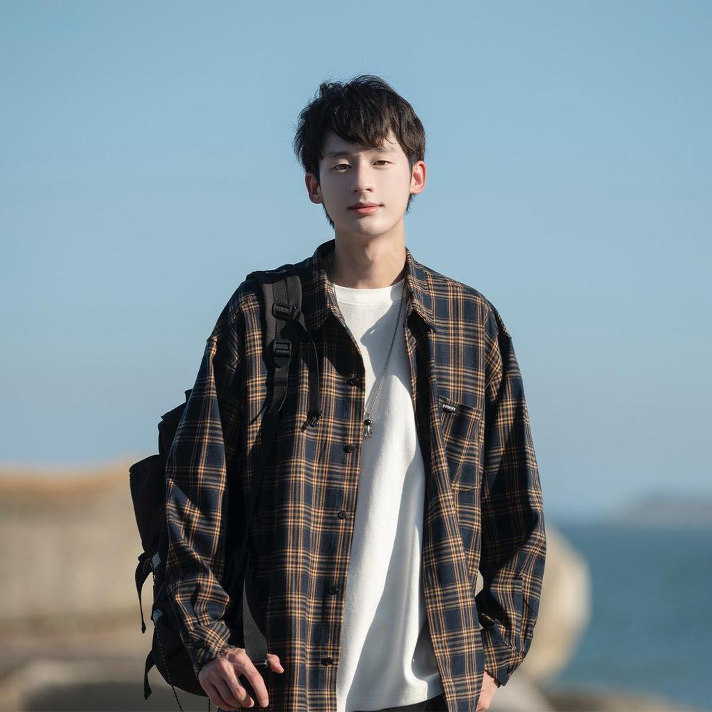 Мужская рубашка в клетку с длинным рукавом в стиле ретро - повседневная куртка на весну/осень