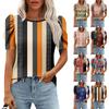 Women Casual Puff Short Sleeve Tops Fashion Round Neck Print Tunic Shirts Summer Clothes
