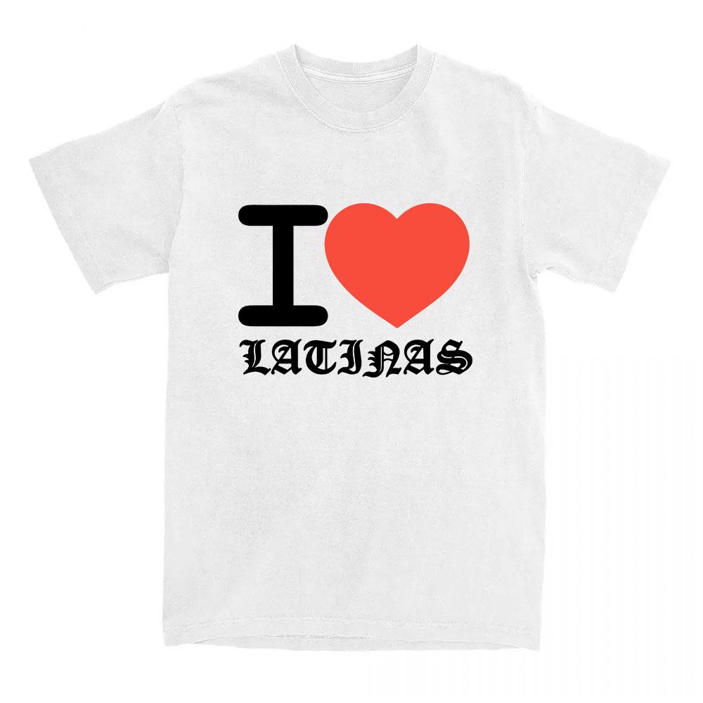 Футболка I Love Latinas с принтом Саши Кебла Короткий рукав Повседневная футболка Круглый вырез Модная Унисекс Уличная одежда