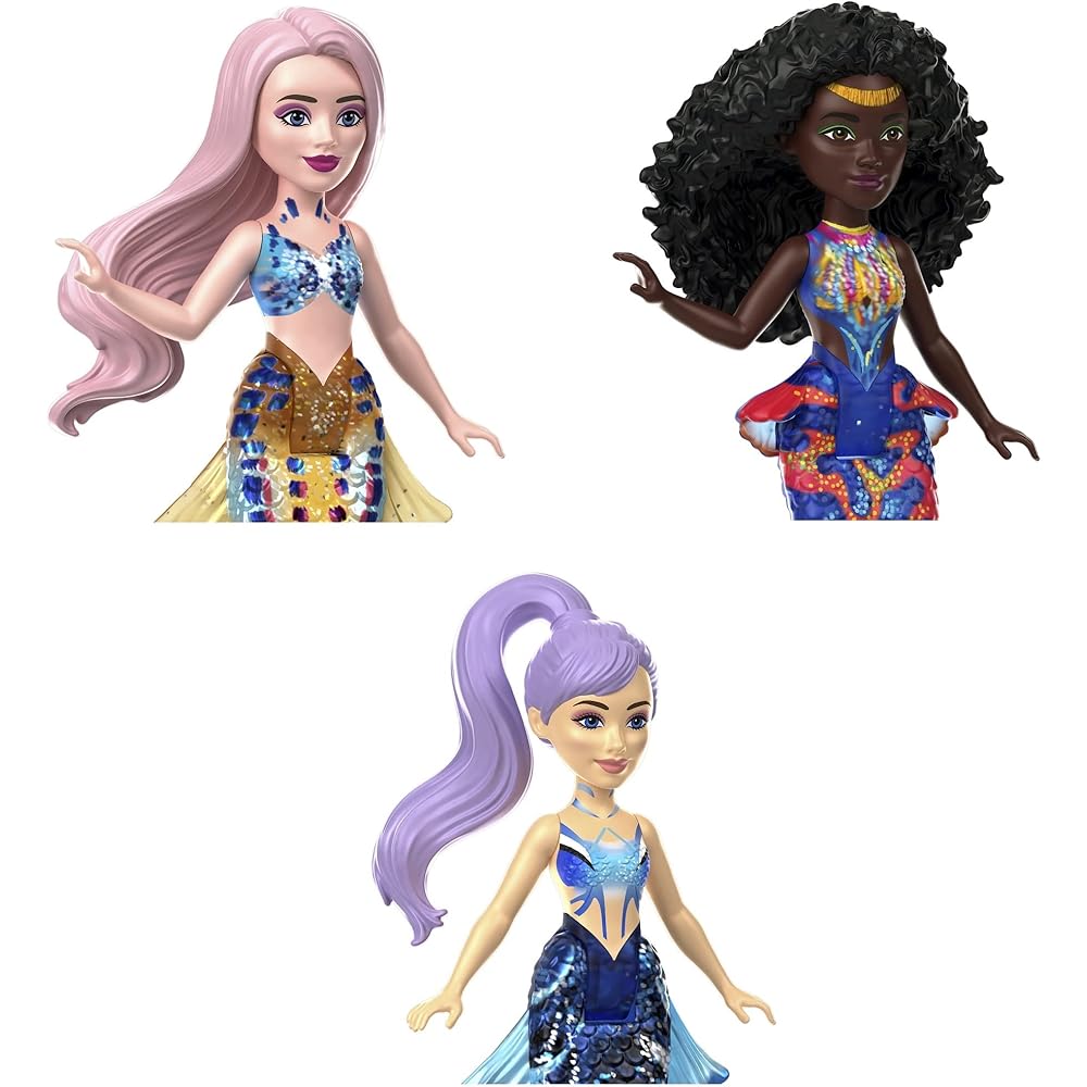 Набор мини-кукол Mattel Disney Русалочка, 7 шт., с блестящим хвостом, подвижные, для переодевания, от 3 лет