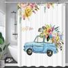 Green Eucalyptus Shower Curtain Waterproof Polyester Leaves Plant Floral Printed Bathroom Partition Decorative Curtain With Hook