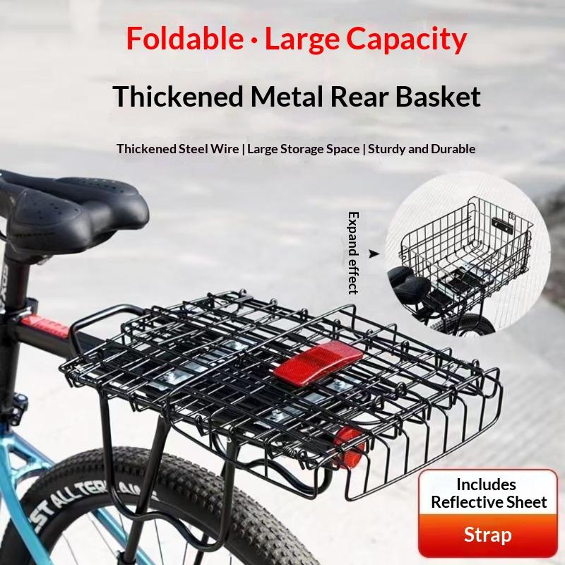 Foldable Bicycle Rear Basket Sturdy Durable Thickened Metal Large Capacity Storage for Cycling Travel Picnic Item Carry