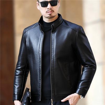 Кожаная куртка для пап среднего и пожилого возраста, мужская натуральная кожаная куртка, цельная куртка из овчины с утолщенным мехом, большого размера