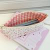 Lace Trim Pink Floral Pencil Bag Ins Style Cute Girls Stationery Organizer Large Capacity Pen Pouch School Office Supplies