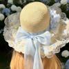 Floral Design Woman's Straw Hat Elegant Sun Protection Cap Lace Brim Sunshade Cap  Casual Wear
