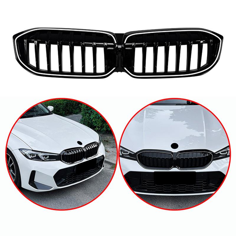 Для BMW 3 серии G20 G21 G28 LCI 2026 UP Высококачественная ABS Однорядная Светодиодная Решетка радиатора "Ноздри" Решетка переднего бампера автомобиля Глянцевый черный