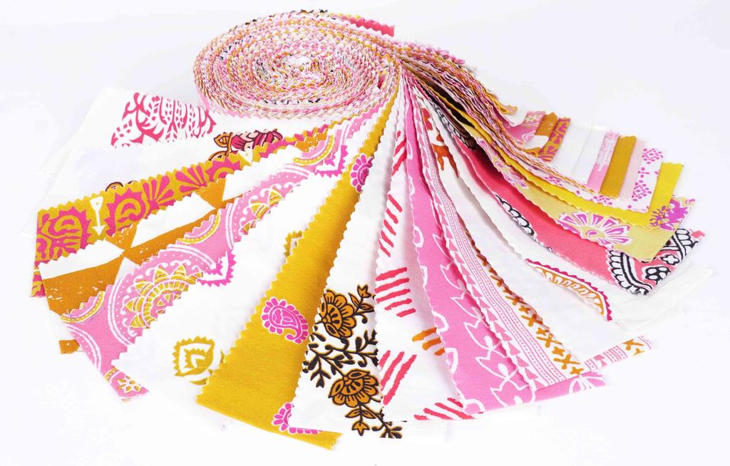Soimoi 40Pcs Block Print Cotton Precut Fabrics For Quilting Craft Strips 2.5x42inches Jelly Roll - Light