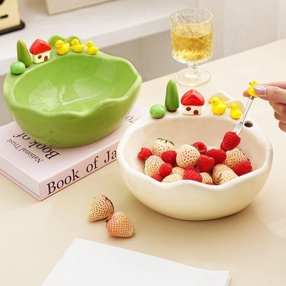 Cartoon Fruit Serving Plate Decoration Fruit Storage Tray Fruit Bowl with Fork  Dining Table