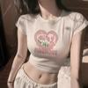 Женская сексуальная милая футболка с коротким рукавом, облегающая облегающая футболка с укороченным топом