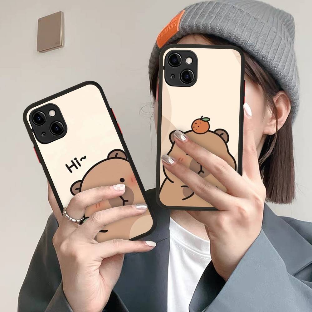Мультяшный чехол для телефона с капибарой для IPhone 16 15 14 X XR XS 7 8 Plus 11 12 13 Pro MAX 13mini Матовый противоударный чехол