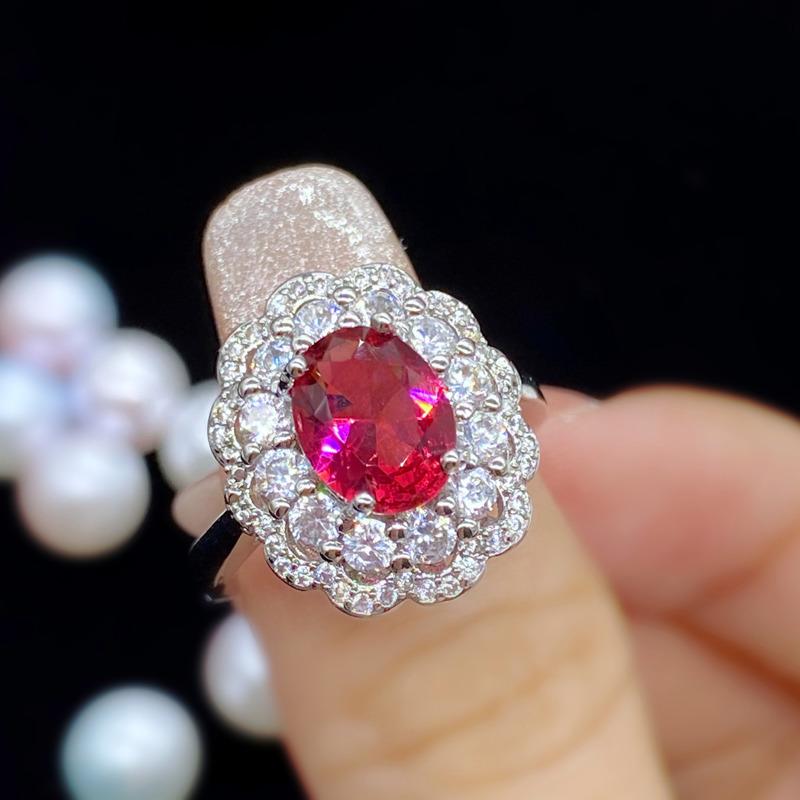 Bella Box Gorgeous Red Flower Shape Rings For Women Zircon Engagement Party Fine Personalized Jewelry Gift