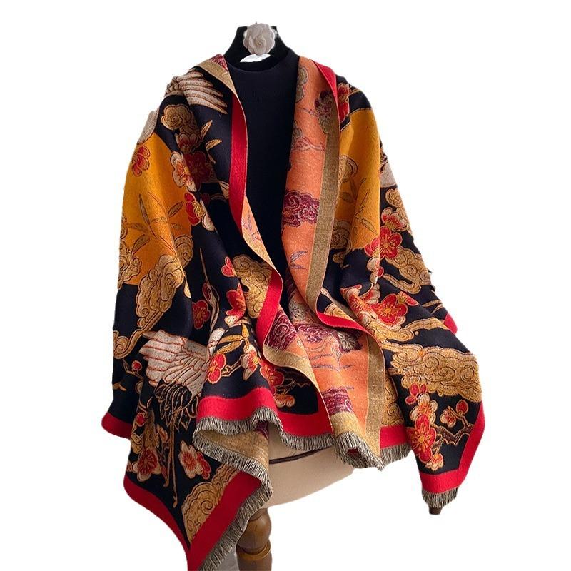 Осенне-зимняя двухсторонняя цветная масляная живопись, утолщенный теплый шарф, защитная шаль для шеи в кондиционируемом помещении