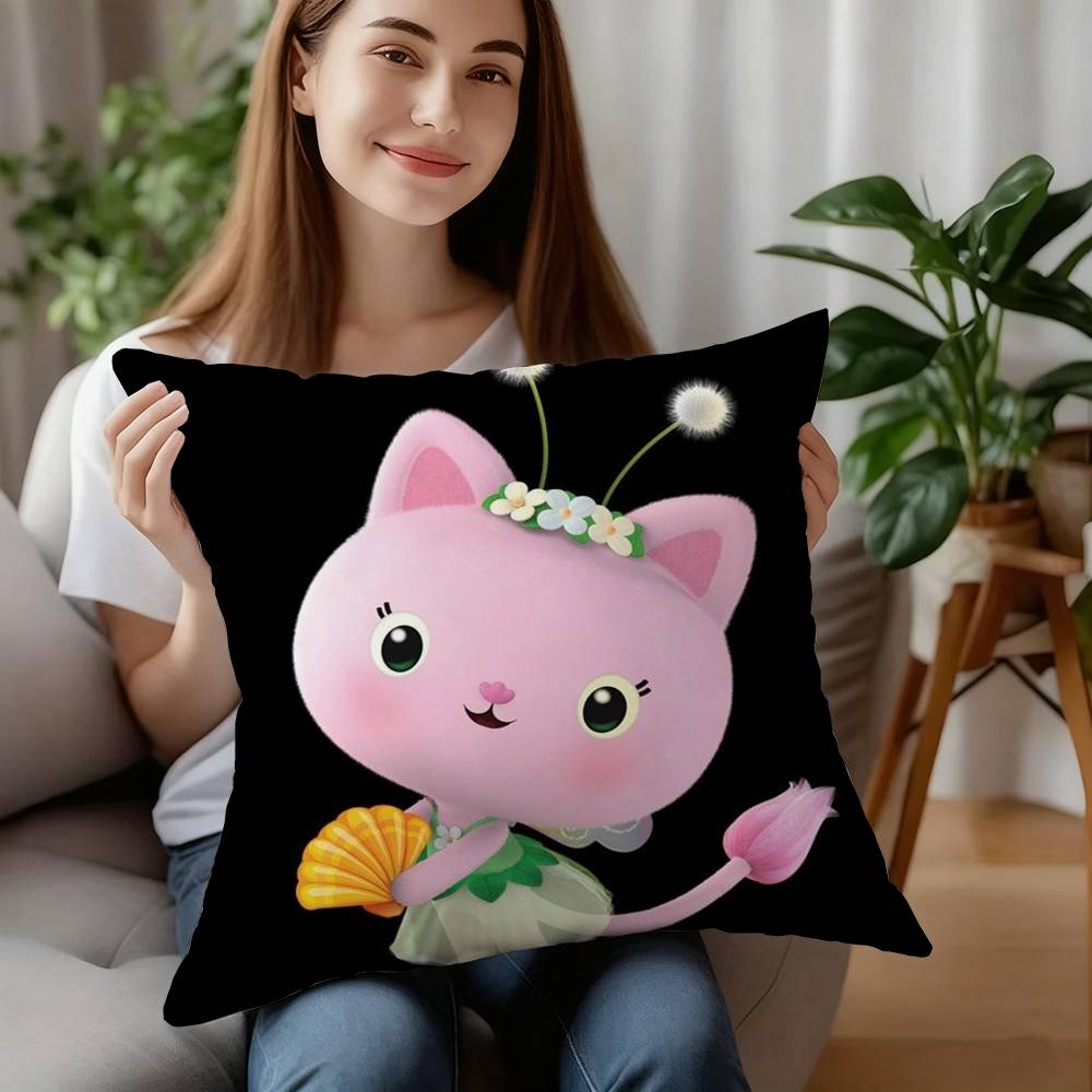 Мультяшная наволочка для подушки Кот Меркэт из мультфильма «Гэбби и ее кошечки», мягкая наволочка из плюшевой ткани, двусторонняя печать, чехол для подушки, домашние подарки